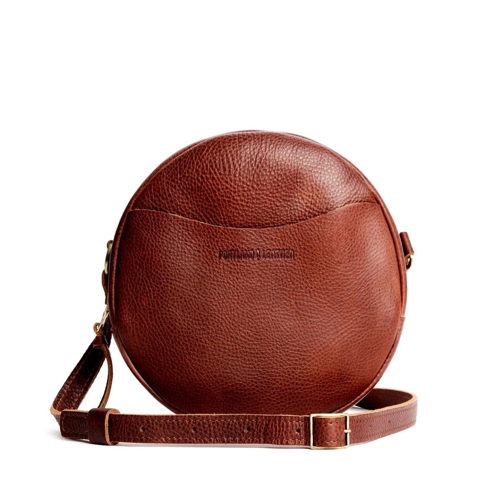 Portland Leather Nutmeg large Circle Crossbody Bag with Pebbled Leather